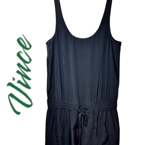 VINCE 100% Silk Lightweight Sleeveless Jumpsuit Black, Size 0 - Picture 3 of 12